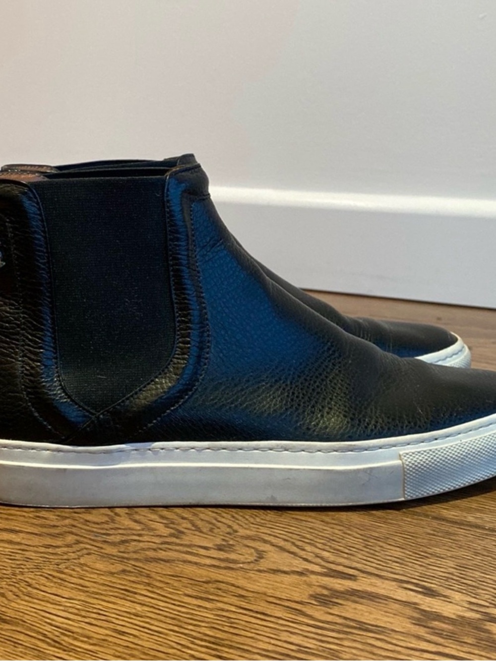 Givenchy Black Leather Slip-On High Top Sneaker with White Sole